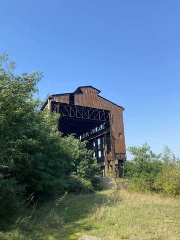 Photographie de l’existant : la Halle de la Coulée, structure métallique rouillée envahie par la végétation